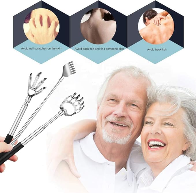 6Pack Telescopic Back Scratcher Set, Manual Extendable Black Bear Claw Scratcher for Any Age