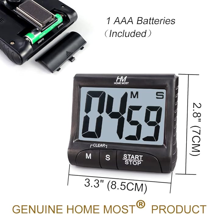 3" Large Display Kitchen Timer - Digital Timer Magnetic Back Loud Alarm On A Rope- Black Cooking Timers For Kitchen Teachers Students Games Kids Meetings -Sports Timers For Workouts Exercise