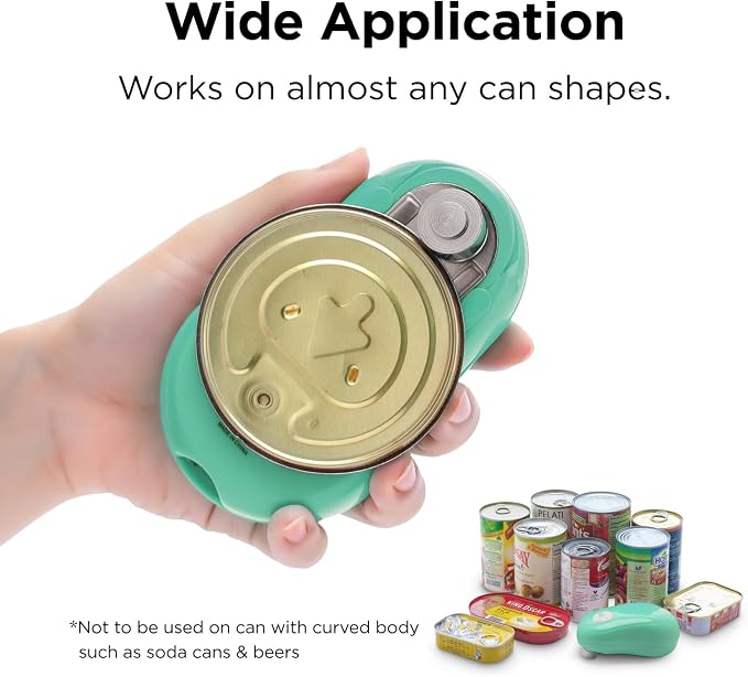 Kitchen Mama One Touch Electric Can Opener, Teal | Opens with One Button Press, Auto-Stop, Smooth Edge, Cordless, Battery Operated