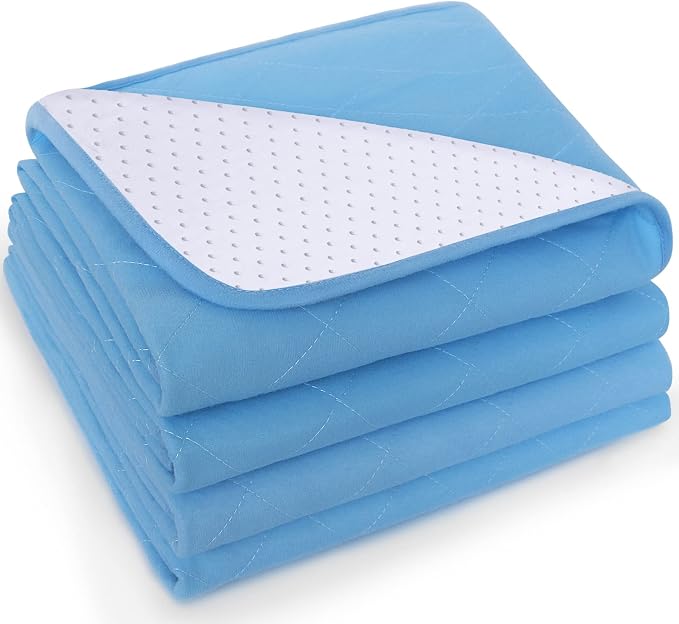 Bed Pads Washable Waterproof for Incontinence 2 Pack 34'' x 52'', Blue | Washable and Reusable Pee Pads, Underpad Sheet Protector for Adults, Elderly, Kids, Toddler and Pets