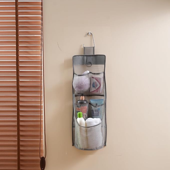 ALYER Hanging Mesh Bathroom Organizer,Durable Shower Caddy,Net Storage Bag for Closet Nursery Office Dorm RV Toys Cosmetics Sundries (Black, 22" H * 8" W * 5" D)