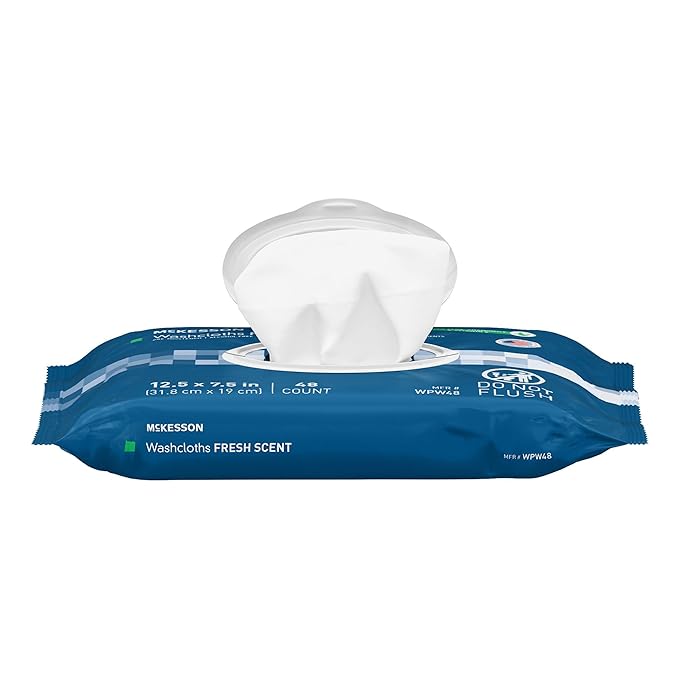 McKesson Washcloth Wipes for Adults, Scented (6 Pack, 288 Washcloths) Disposable Wash Cloths for Body - No-Rinse Formula with Snap Lid - Good for Incontinence and Elderly - 48 Wipes Per Pack