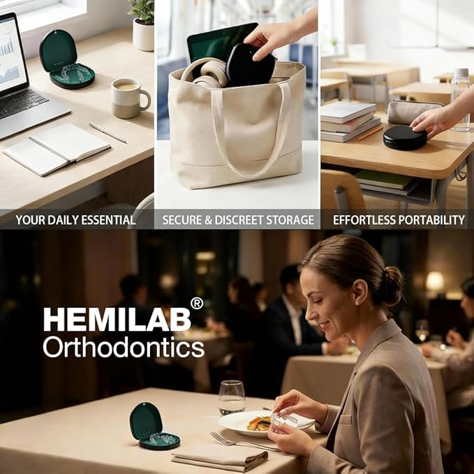 2 Pack Retainer Case, Slim Aligner Case with Vent Holes and Silicone Liner, Compatible with Invisalign, Includes Removal Tool, Brush, Chews, Black