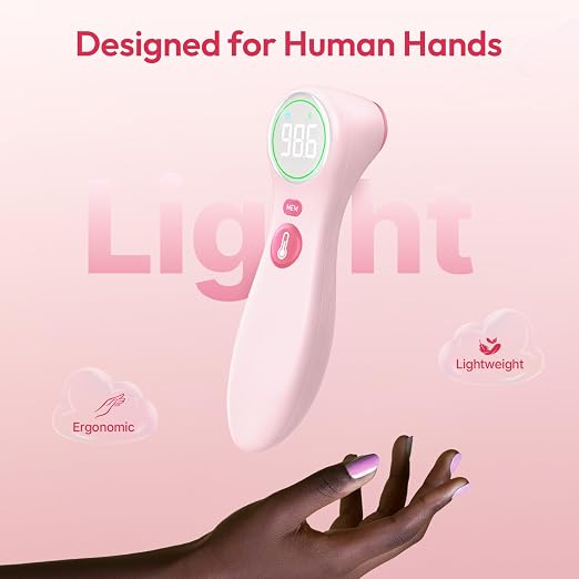 Viproud No-Touch Thermometer for Kids and Adults, 1-Second Reading, Pink | Forehead & Object Mode, Fever Indicator, Large Clear LED, Silent Mode, Home Medical, Nurse Accessories, Lifetime Support