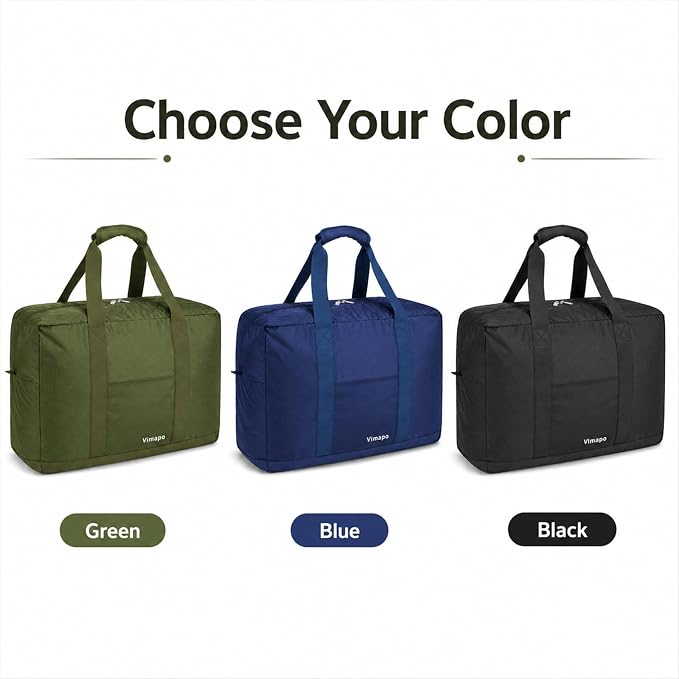 Foldable Travel Duffle Bag with Trolley Sleeve 40L Capacity, Lightweight Packable Travel Duffel Bags with the Keyhole Zipper, Weekender Overnight Nylon Carry on Bag for Men & Women, Army Green