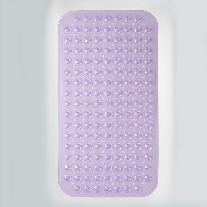 AmazerBath Bath Tub Mat, Medium Size 27.6 x 15 Inches Non-Slip Shower Mats with Suction Cups and Drain Holes, Bathtub Mats Bathroom Mats Machine Washable (Clear Purple)