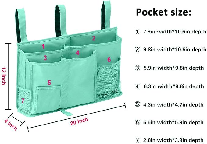 Bunk Bed Organizer - Bedside Storage Caddy with Pocket, Hanging Organizer for Camp, Dorm, Room, Hospital Bed Rail and More (Light Blue)