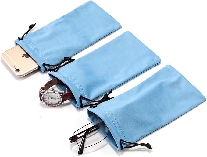TRIUMPH VISION Glasses Case Soft Eyeglass Case Sunglass Pouch Cloth 3 Pack | Thick Microfiber Pouch Drawstring Pouch Eye Glass Bag Sunglasses Sleeve Storage, Lens Protection Cover,Cleaning Lens Screen