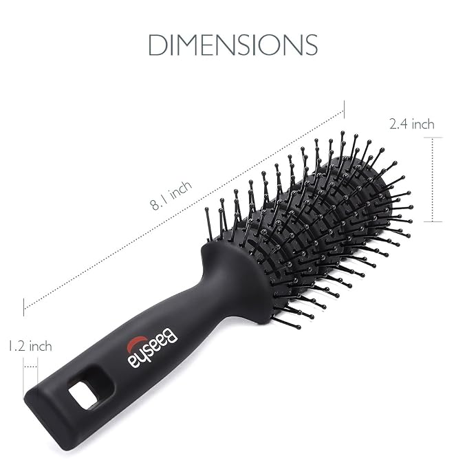 Baasha Hair Brush, Vented Brush for Blow Drying, Mens Short Hair Brush with Ball Tipped Bristles, Best for Wet or Dry Hair - Black