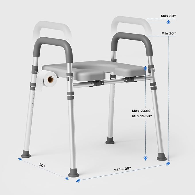 Toilet Seat Risers for Seniors, Raised Toilet Seat with Padded Handles & Seat, 400 LBS Raised Toilet Seat with Adjustable Height & Width for Pregnant, Disabled, Handicapped,(Gray)
