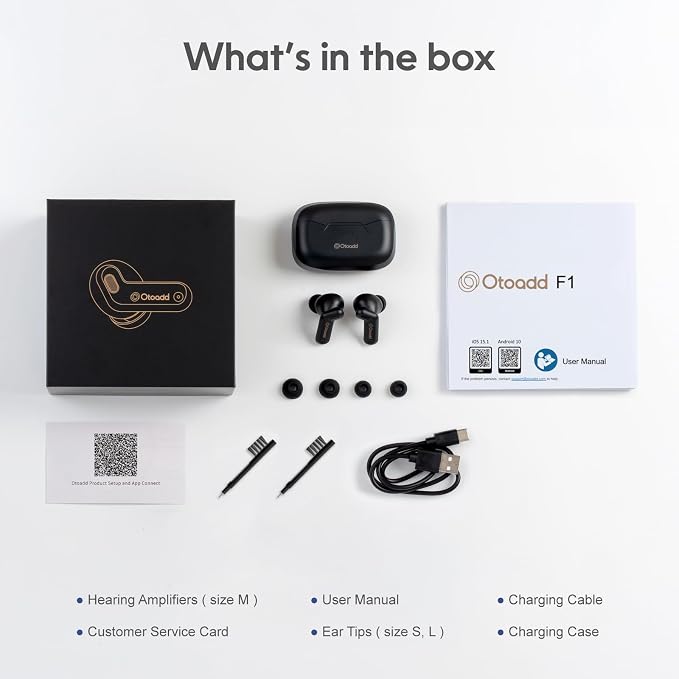 F1-P Bluetooth OTC Hearing Aids for Seniors & Adults with Hearing Loss, Smart App for Personalized Sound, AI Voice Enhancement & Noise Cancelling, Invisible Rechargeable Design, 30H Battery