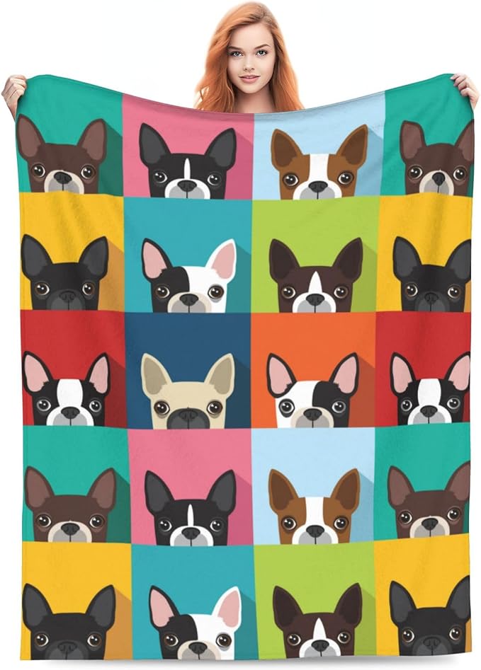 Jumbo Boston Terrier Blanket 60x80 Inches - Extra Large Fleece Throw for Family - Luxury Dog Blanket for King Bed - Boston Terrier Decor for Pet Lovers - Oversized Plush Blankets