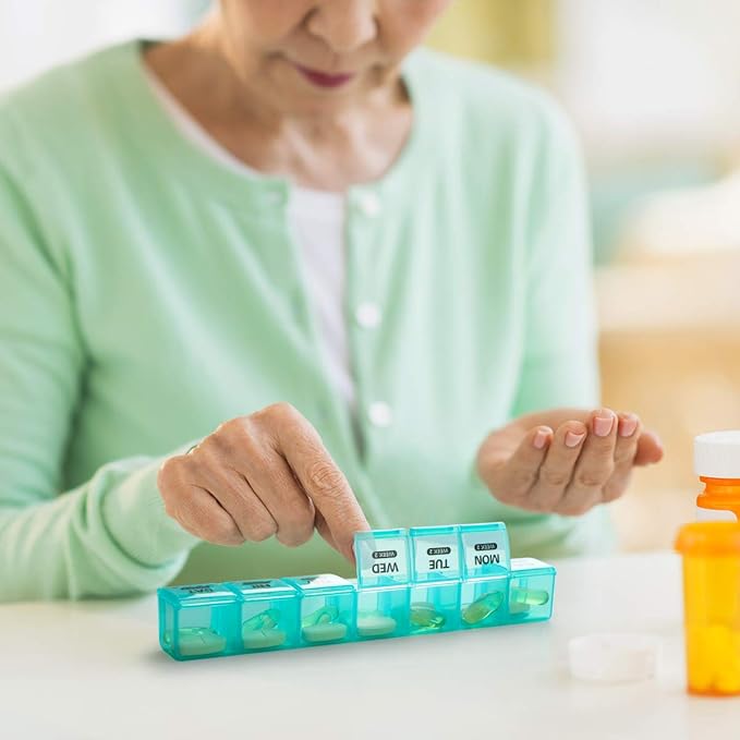 Sukuos Monthly Pill Organizer 28 Day Easy to Open, Large Moisture-Resistant Pill Box Cases with Dust-Proof Box and Clear Lid for Vitamin/Fish Oil/Supplements