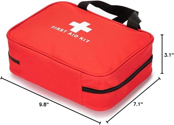 Jipemtra Red First Aid Bag Empty Travel Rescue Pouch First Responder Storage Medicine Emergency Bag for Car Home Office Kitchen Sport Outdoors (Red with Zippered Mesh Bags)