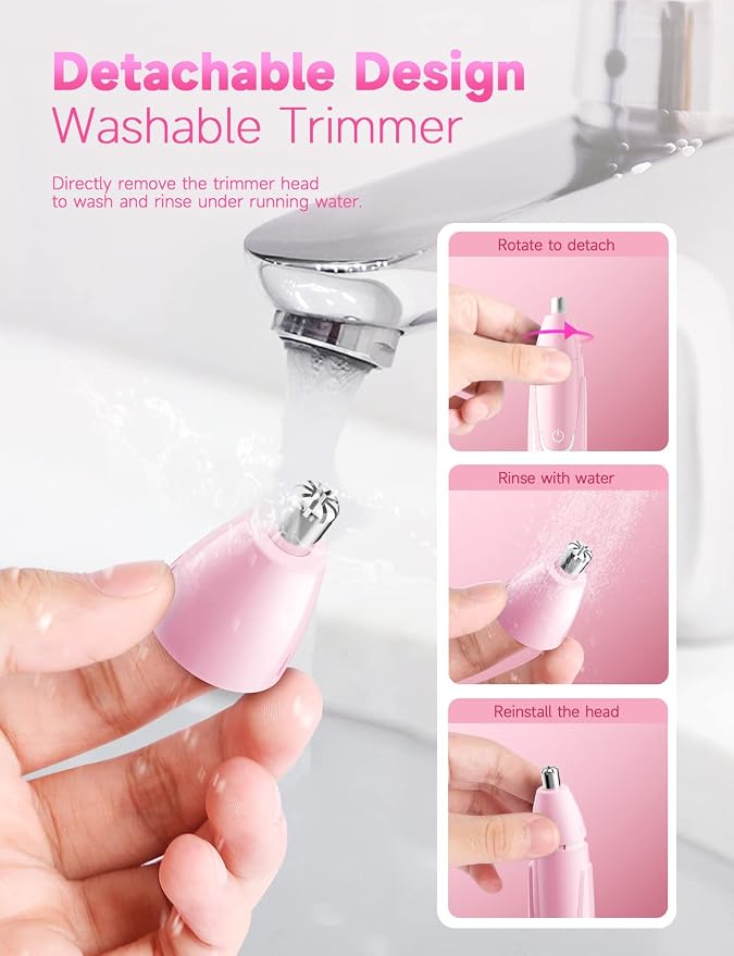 ZORAMI Rechargeable Ear and Nose Hair Trimmer - 2026 Professional Painless Eyebrow & Facial Hair Trimmer for Men Women, Powerful Motor and Dual-Edge Blades for Smoother Cutting Pink