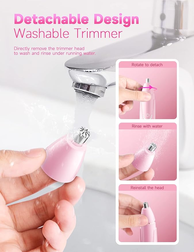 ZORAMI Rechargeable Ear and Nose Hair Trimmer - 2026 Professional Painless Eyebrow & Facial Hair Trimmer for Men Women, Powerful Motor and Dual-Edge Blades for Smoother Cutting Pink