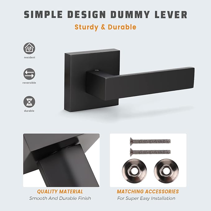 KNOBWELL 5 Pack Single Sided Matte Black Dummy Door Handle Interior Door Knobs, Inside Door Handles (Only One Side Use)