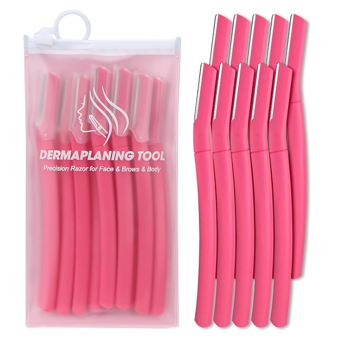 Dermaplane Razor for Women, Facial Razor, Peach Fuzz Remover, 10ct Coral | Disposable Dermaplaning Tool for Facial Hair Removal & Exfoliation, Microblade Design, Easy Replacement for Home & Travel