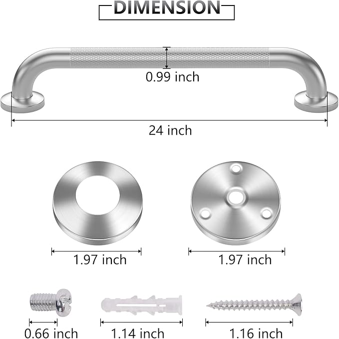 2 Pack 24 Inch Grab Bars for Bathtubs and Showers, Anti Slip Shower Grab Bars Stainless Steel Shower Handle Toilet Handicap Elderly Senior Assist Bathroom Saft Handle