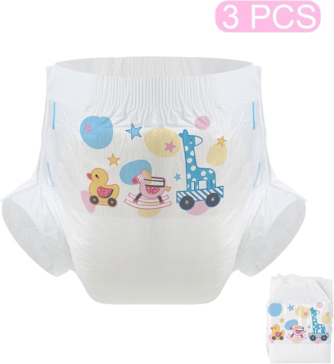 CutiePlusU Disposable Diaper Sample 3 Piece Maximum Overnight Absorbency- White (Large 37"-47")
