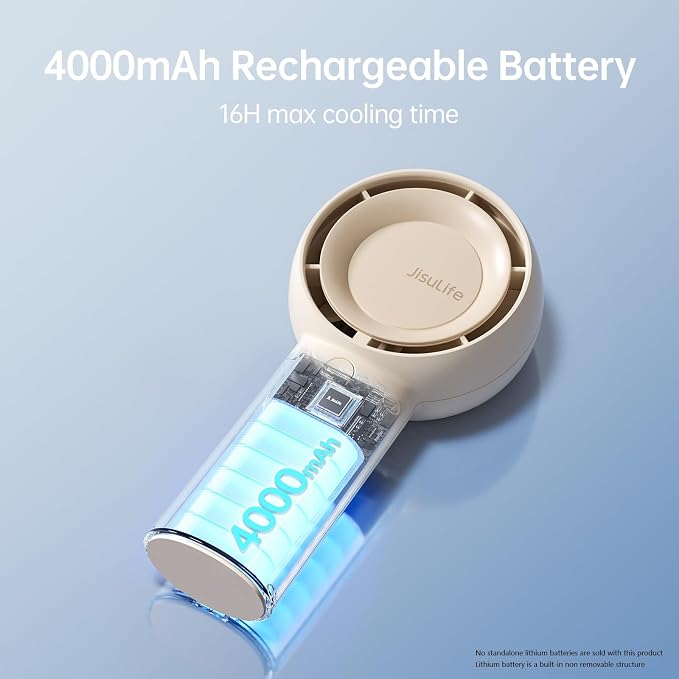 JISULIFE Portable Handheld Turbo Fan Rechargeable 4000mAh 5-Speed (Brown) | Up to 16H max cooling, Personal Battery Powered Pocket Fan for Travel/Outdoor/Vacation/Concerts, Birthday Gifts for Women