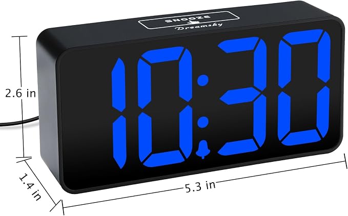 DreamSky Small Digital Alarm Clock for Bedroom with Large Big Numbers | Electric Bedside Desk Clock with USB Charging Port, Brightness Dimmer, Adjustable Alarm Volume, USB-C Adapter Powered