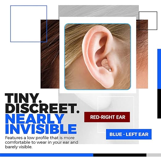 Hearing Amplifier Aid In Ear Hearing Aids Battery Operated Sound Amplifier | Single Hearing Aid for Seniors, Invisible Sound Enhancer Red(Right Ear)