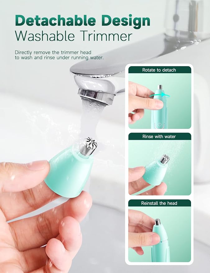 ZORAMI Rechargeable Ear and Nose Hair Trimmer - 2026 Professional Painless Eyebrow & Facial Hair Trimmer for Men Women, Powerful Motor and Dual-Edge Blades for Smoother Cutting Mint Green