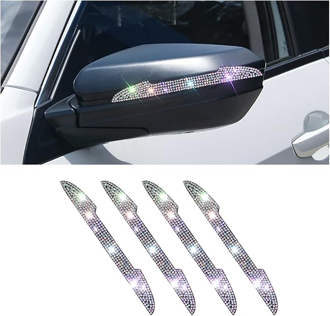 4PCS Bling Car Door Handle Scratch Protector, Multicolor | 5.75x0.39 Inch, Universal fit, side panels/mirror edges, stainless steel, rhinestones, adhesive backing, exterior accessories