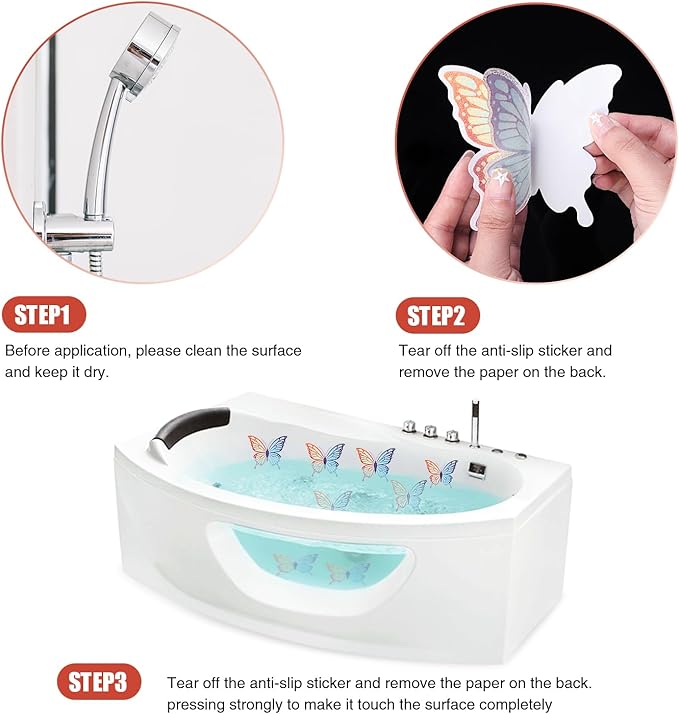 20 PCS Non Slip Bathtub Stickers, Adhesive Butterfly Anti Slip Decal Treads for Shower and Bath Tub with Premium Scraper (PurpleBlue)