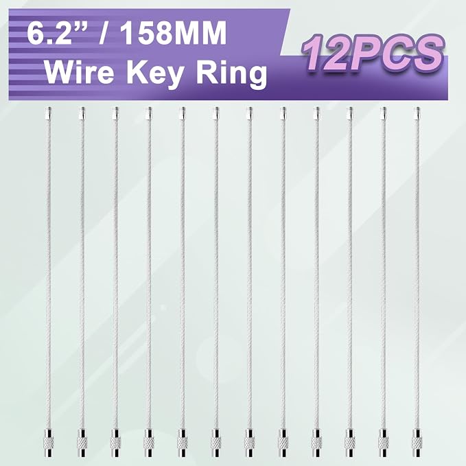 12 Pack 6" Key Ring Wire Keychain Cable Keyring Keychain Holder Clips Large Loops for Car Keys Tags, Luggage Bag Tags, Crafts (Silver, 2mm)