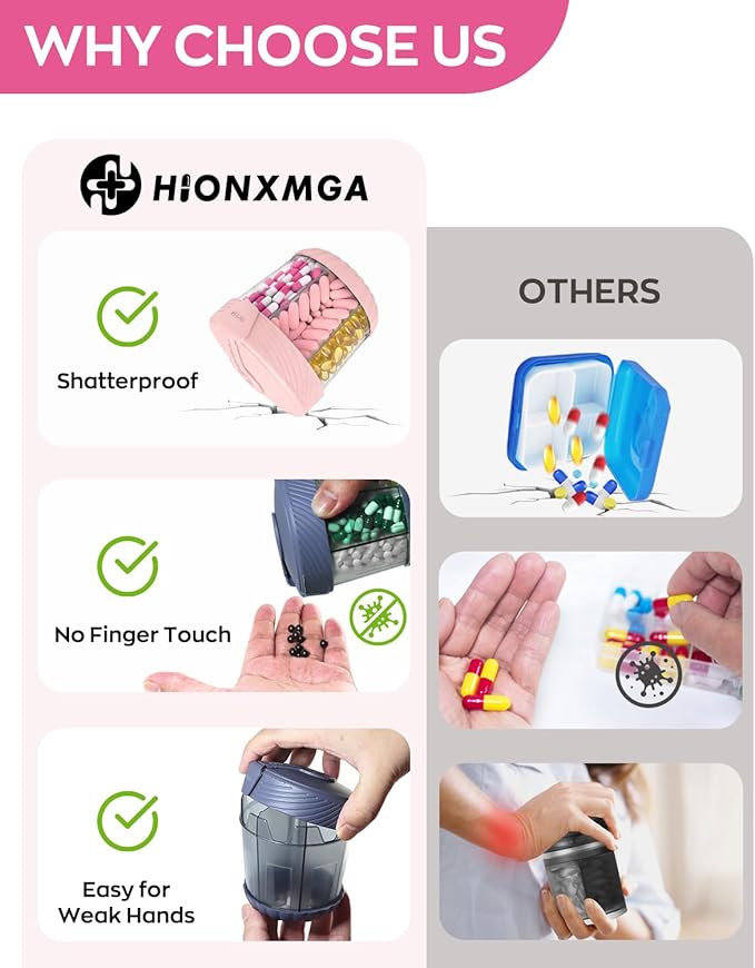 Cute Pill Dispenser with 7 Large Compartments, Portable Pill Bottle Organizer with Wide Opening for Travel, Anti-Mixing Pill Container, Shatterproof BPA-Free, Includes 20 Pcs Labels, Pink
