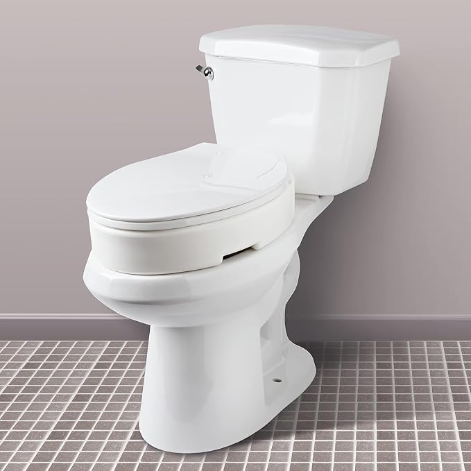 Carex Health Brands Hinged Elongated Toilet Seat Riser, Adds 3.5 Inches of Height to Toilet, 300 Pound Weight Capacity, Raised Toilet Seat, White (FGB32100 0000)