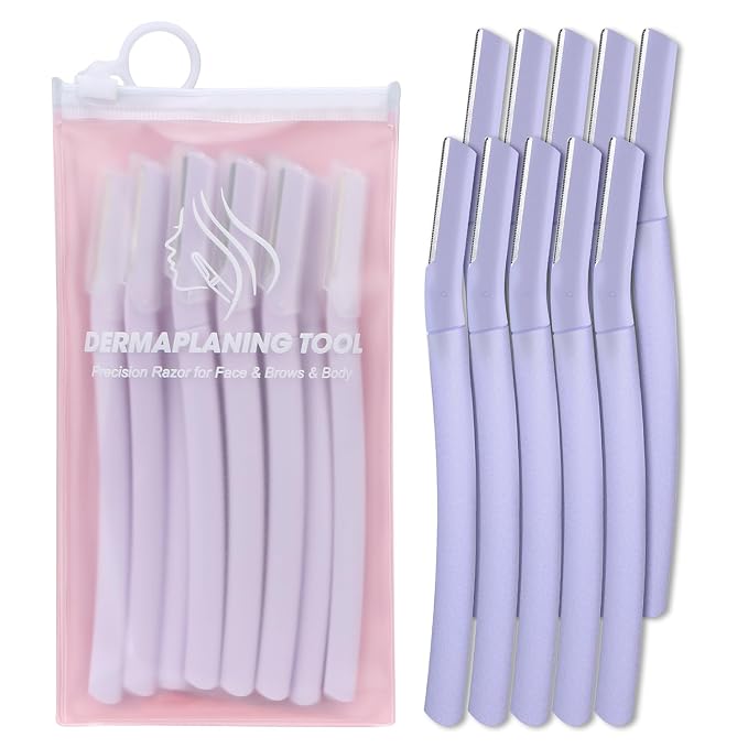 Dermaplane Razor for Women, Facial Razor, Peach Fuzz Remover, 10ct Lilac | Disposable Dermaplaning Tool for Facial Hair Removal & Exfoliation, Microblade Design, Easy Replacement for Home & Travel