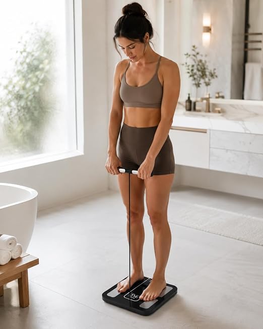 iHome 8 Electrode Smart Scale for Body Weight — Smart Scale with BMI, Body Fat, Muscle Mass, 56 Composition Metrics, Heart Rate, Bluetooth, 397lb