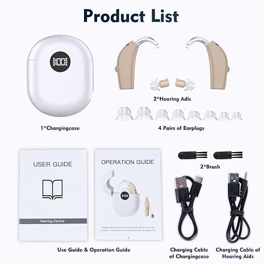 Hearing Aids, Rechargeable Hearing Aids for Seniors, Hearing Amplifiers with Noise Cancelling & Volume Control-Hearing Aid Loss Amplifier Seniors & Adults Charging Case-Beige