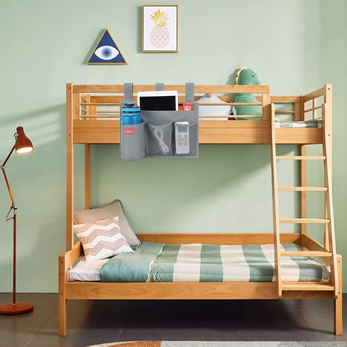 Zafit Hanging Bedside Caddy, Bedside Storage Organizer for Magazine, Phone, Remote control (4 Pockets-Grey)