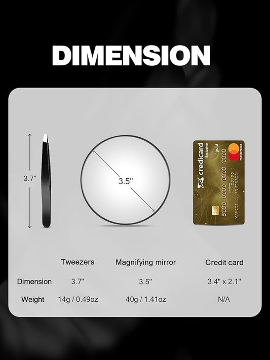 20X/30X/40X Magnifying Mirror with Suction Cups and Tweezers Set, 3.5 inches Travel Magnified Makeup Mirror, Black, 3PCS