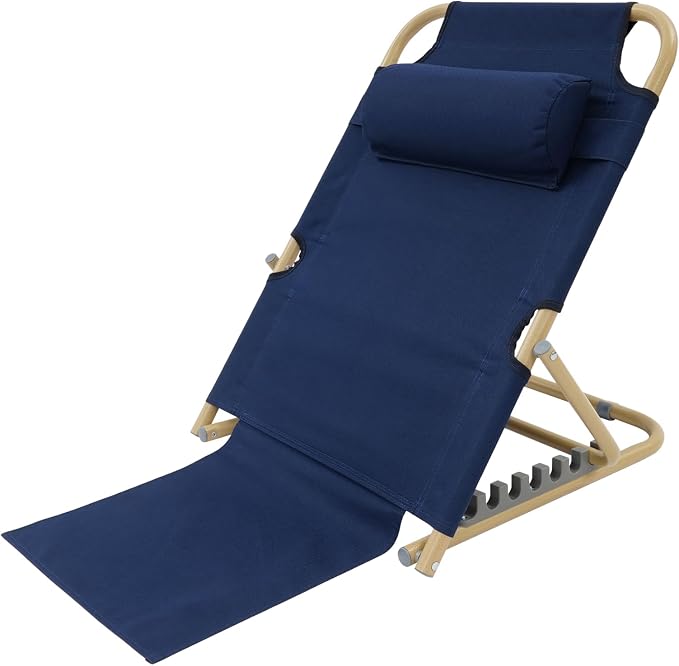 PERFERATE Bed Backrest Support Portable Bed Chair 7 Gears Adjustable Lifting Beds Backrest Folding Reading Chair with Pillow for Elderly Back Neck Lumbar Support, Beach Comfy Travel (Deep Blue)
