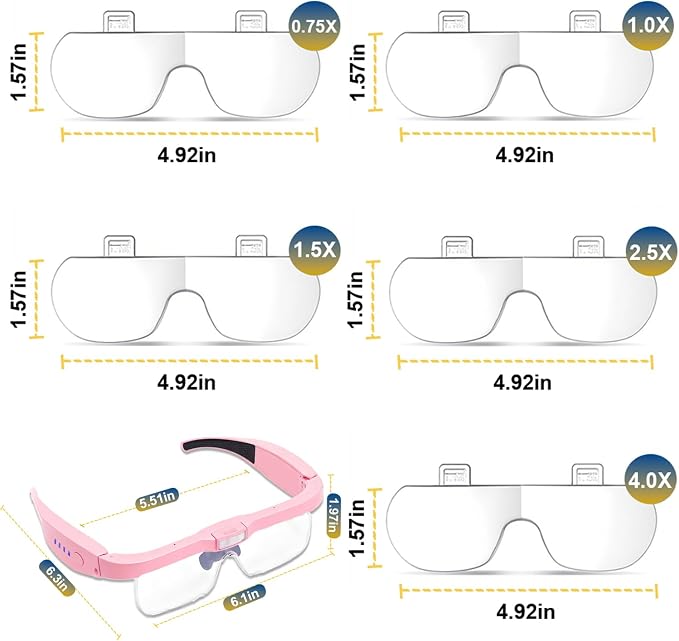 Professional Hands-Free Headset Magnifying Glasses with LED | 5 detachable lenses (0.75X-4.0X), rechargeable design, ideal headband magnifier for close work, jewelry & crafts