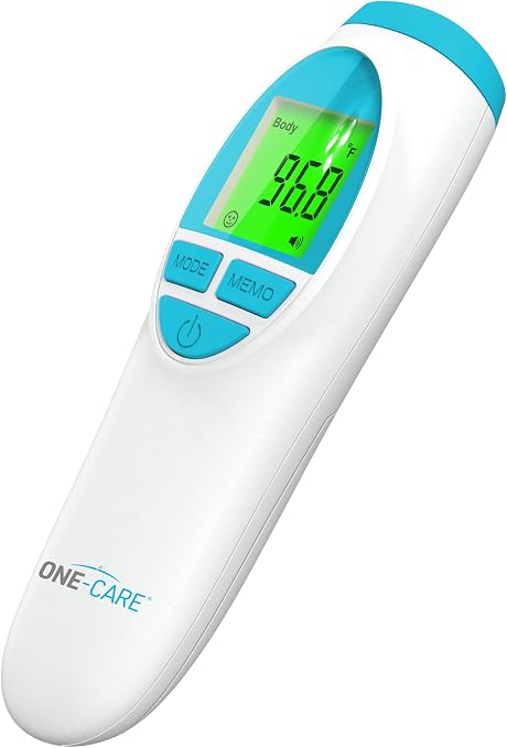 ONE-CARE Infrared Thermometer HTD8813C, Non-Contact, Forehead & Room | Homedics Thermometer, High Accuracy, Fast Reading, Body & Room Temp, Newborn Baby to Adult, Fever Alarm, Large Display