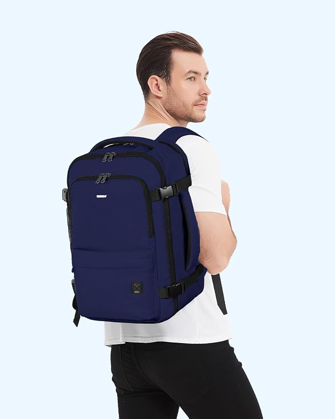 WANDF Personal Item Travel Bag, Small Travel Backpack 17x10x9 for United Airlines, 15.6" Laptop Backpack for Men Women (Navy Blue)