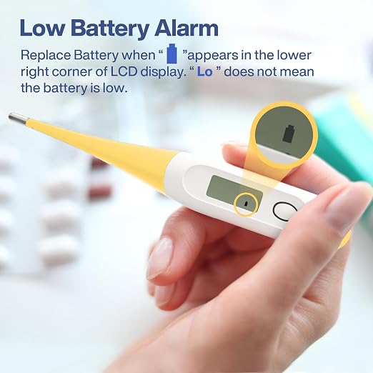 Boncare Digital Thermometer for Adults, Kids & Babies, Yellow | Accurate & Safe Oral and Rectal Thermometer with 10-Second Reading and Fever Alarm