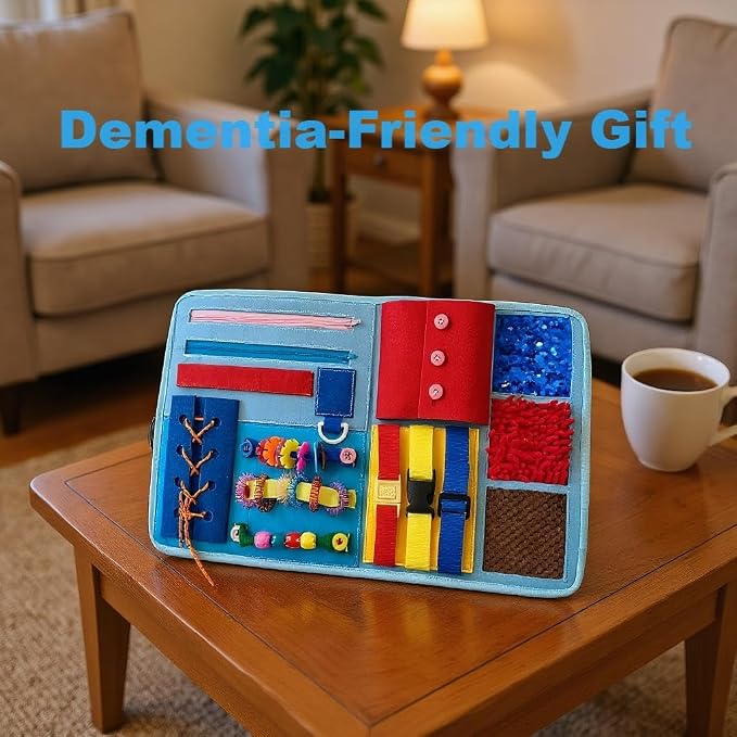 Fidget Blanket for Adults with Dementia & Alzheimer‘s,8-in-1 Sensory Activity Mat with Fine Motor Skills Items,Calming Therapeutic Aid for Seniors, Autism, Anxiety,Machine Washable & Portable