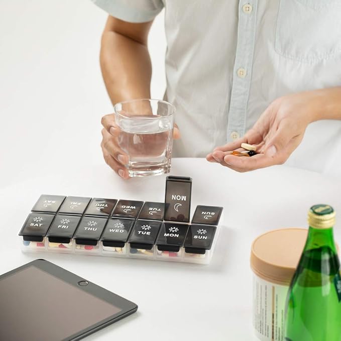 Mossime XL Large Daily Pill Organizer 2 Times a Day, Extra 7 Day Pill Box Am Pm, Weekly Day Night Vitamin Holder, Medicine Organizer, Big Pill Container, Medication Dispenser 14 Compartments