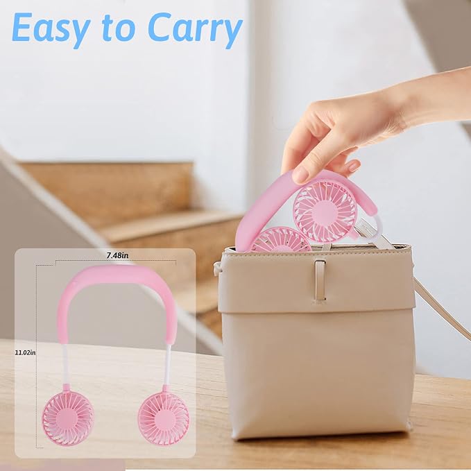 Haomaomao Portable Neck Fan 2500 mAh Rechargeable USB Hands-Free Mini Face Cooling Personal Double Headed Rotatable Small Fan for Working Office Reading Traveling Outdoor Sport