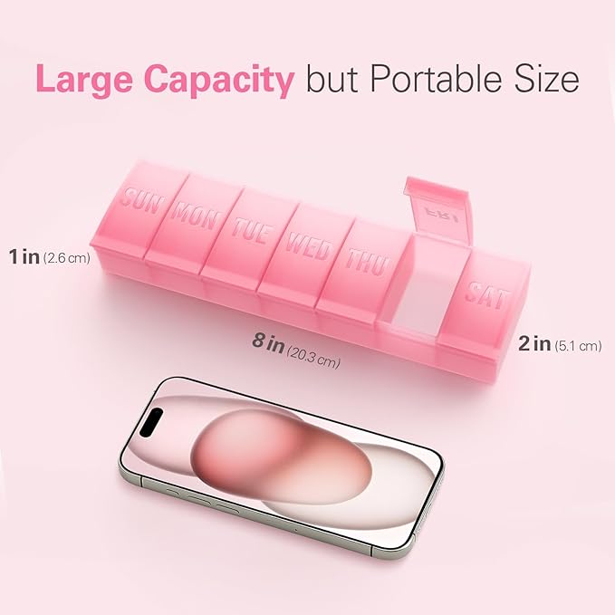 Barhon Large Weekly Pill Organizer, Big Vitamin Organizer Case for 7 Day, Travel Medicine Pill Box to Hold Various Supplements and Fish Oil, Sakura Pink