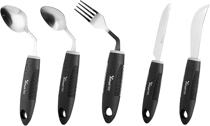 Restaurantware Adaptive Utensils - 1 count Stainless Steel, 9.843 x 5.118 x 1.575 Inches, Ergonomic Eating Aids, Non-Slip Utensil Set for Arthritis, Secure Grip Design, Black