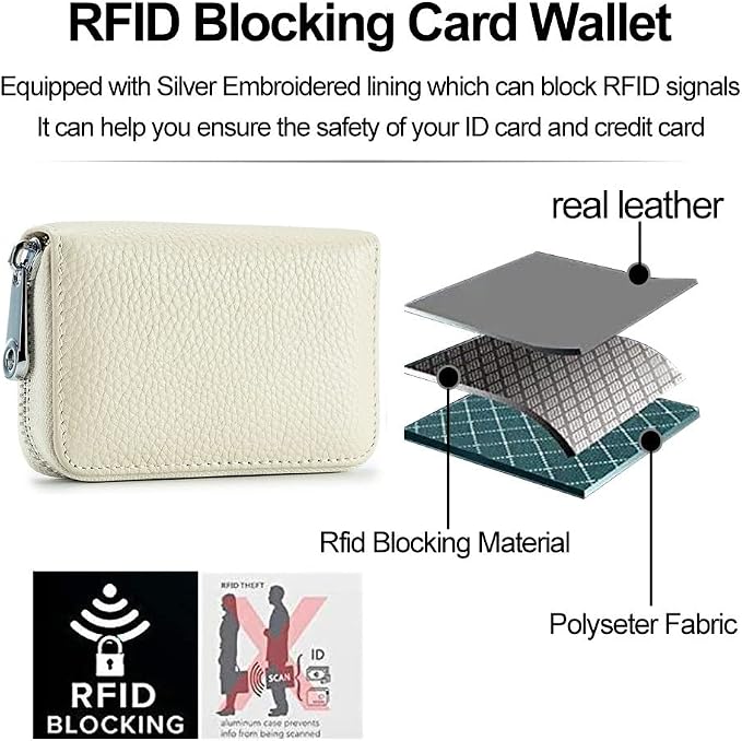 RFID Credit Card Holder Genuine Leather Credit Card Wallet with Zipper | RFID