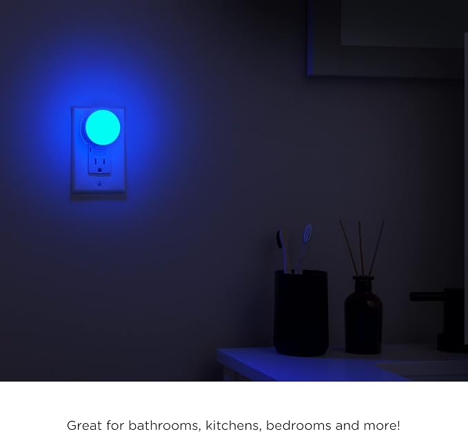 Color-Changing LED Night Lights Plug into Wall, 4-Pack, Red, Green | Blue, Purple and More, Auto Dusk to Dawn Sensor, RGB Plug in Nightlight, Kids, Adults, Girls, Boys, Bathroom, Hallway, 72961